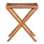 De Ronda Dienbladtafel is een houten dienbladtafel met een lattenblad, opstaande randen en gekruiste poten, tegen een effen witte achtergrond.
