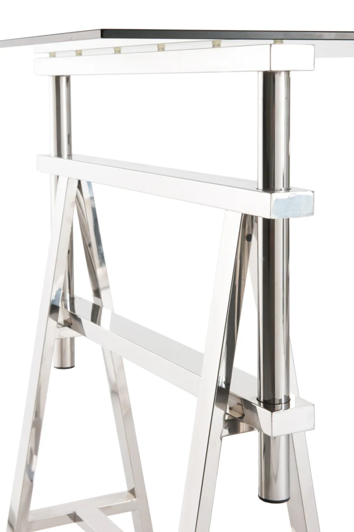 Bureau verstelbaar roestvrij staal/glas, zilver/transparant. Modern design bureau.