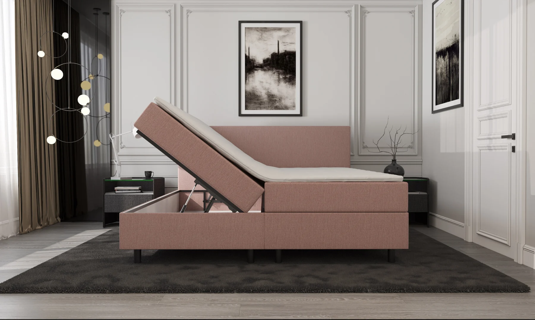 Boxspring Oud Roze met Opbergruimte 180 x200 Pocketvering - Afbeelding 2