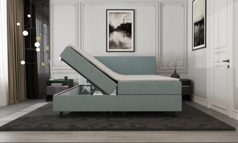 Boxspring Blauw met Opbergruimte 160 x210 Pocketvering - Afbeelding 2
