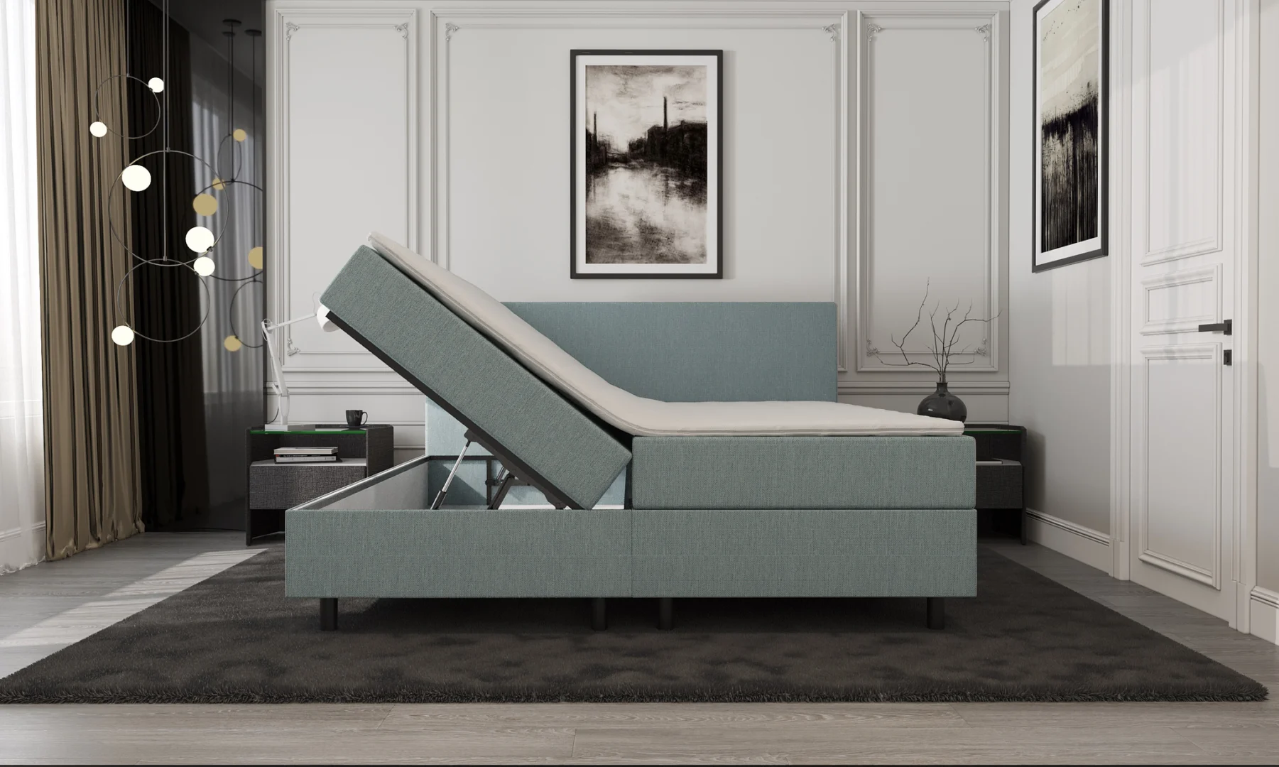 Boxspring Blauw met Opbergruimte 160 x210 Pocketvering - Afbeelding 2