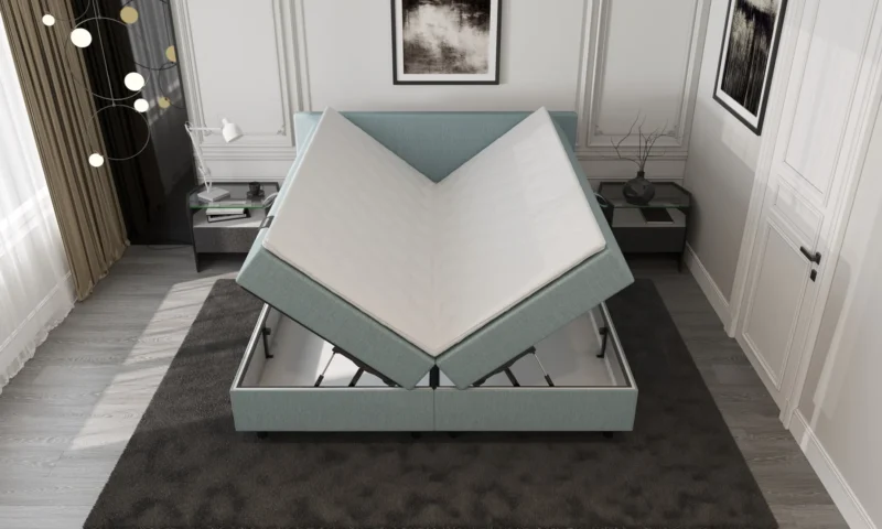Boxspring Blauw met Opbergruimte 160 x210 Pocketvering - Afbeelding 3