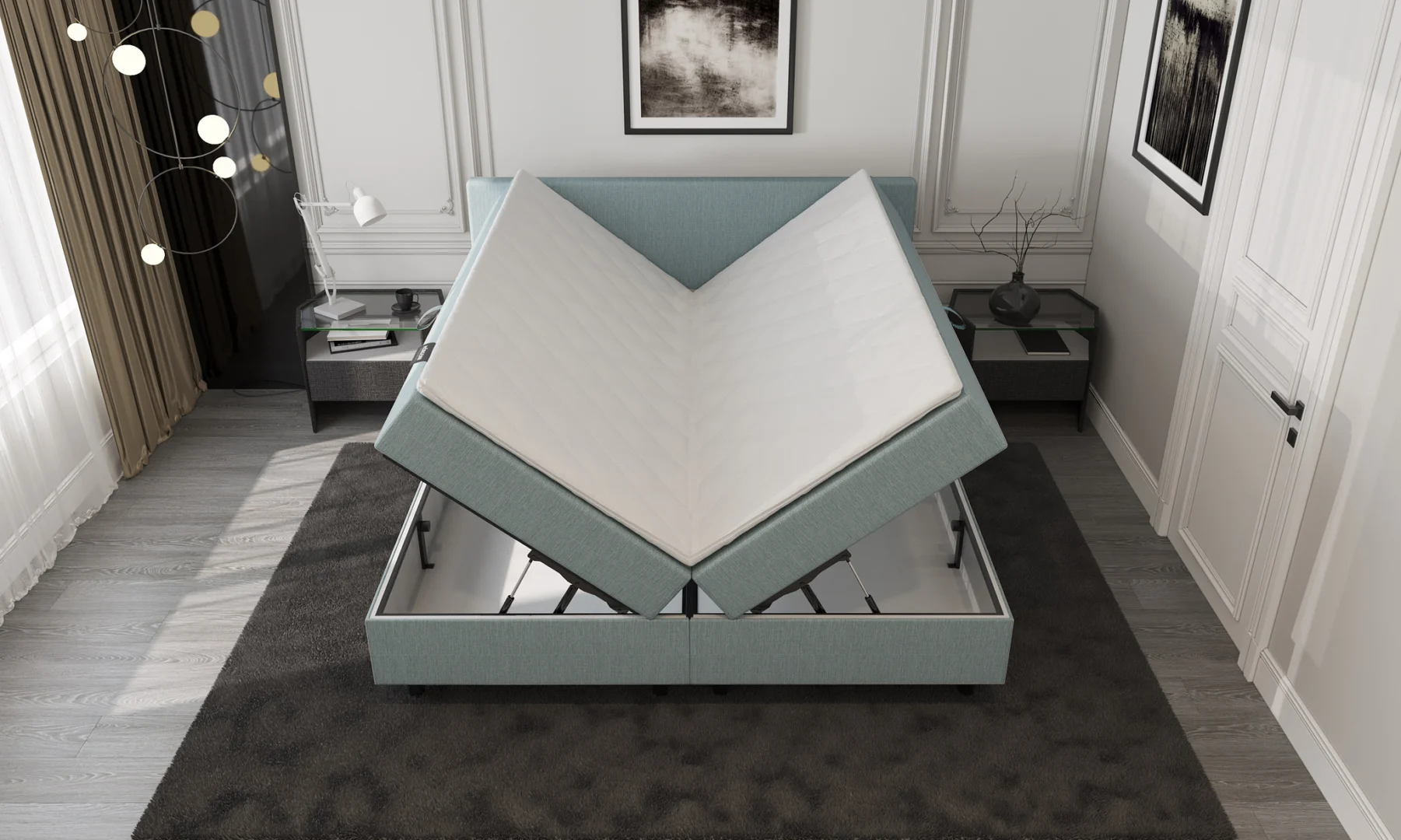 Boxspring Blauw met Opbergruimte 160 x210 Pocketvering - Afbeelding 3