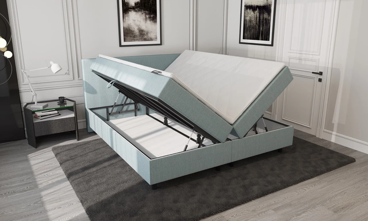 Boxspring Blauw met Opbergruimte 160 x210 Pocketvering - Afbeelding 4
