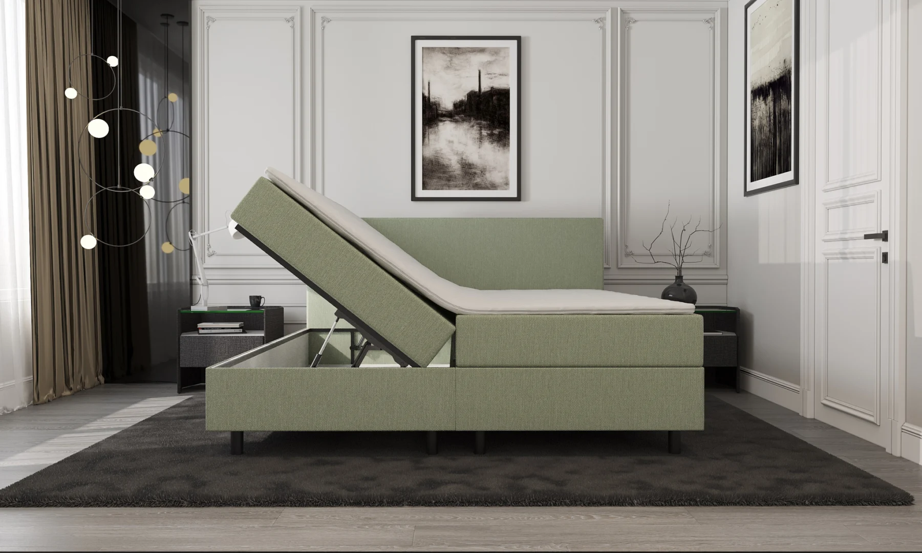 Boxspring Groen met Opbergruimte 140 x210 Pocketvering - Afbeelding 2