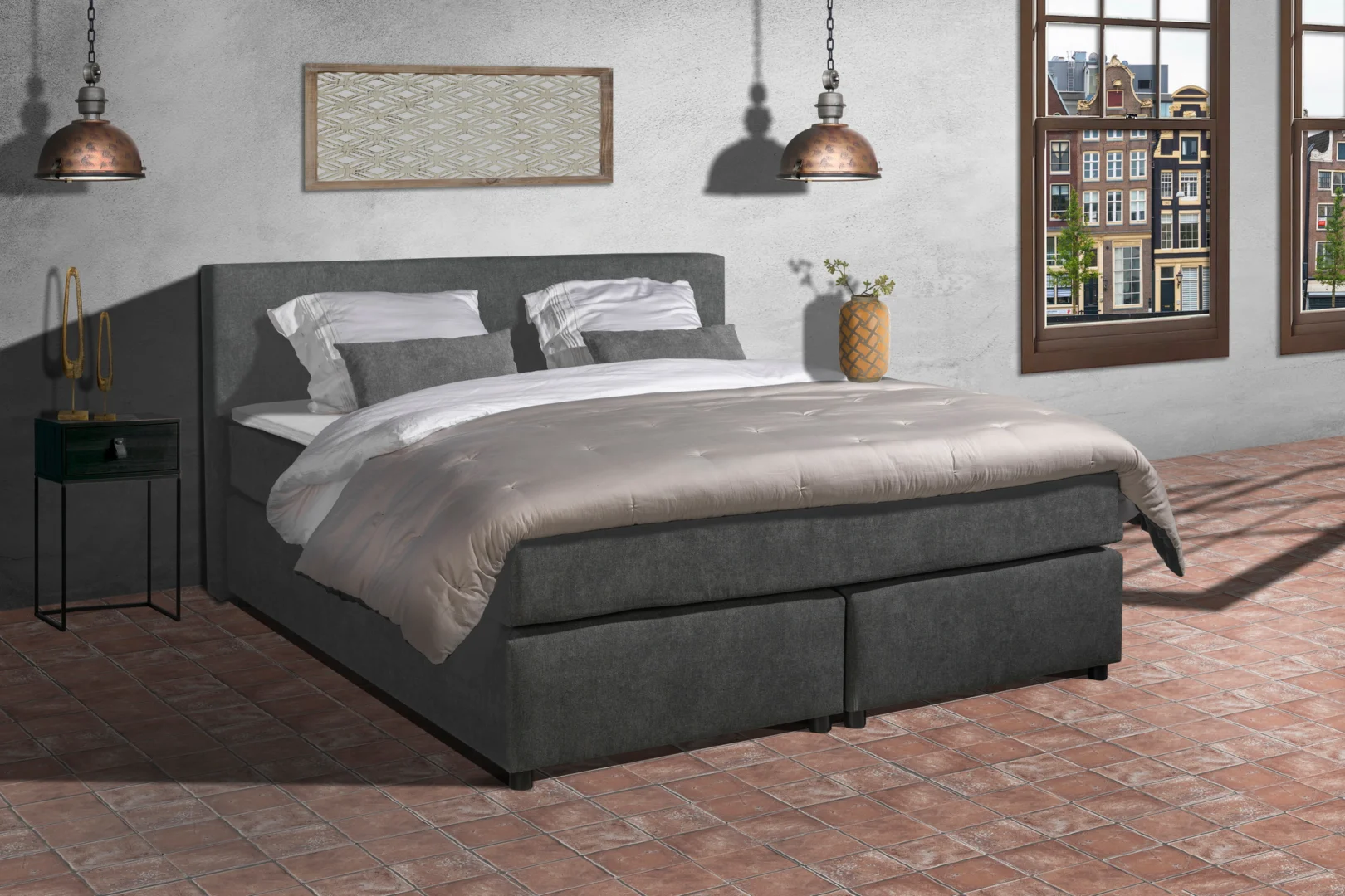 Boxspring Antraciet Pocketvering 200 x200 Koudschuim Topper - Afbeelding 2