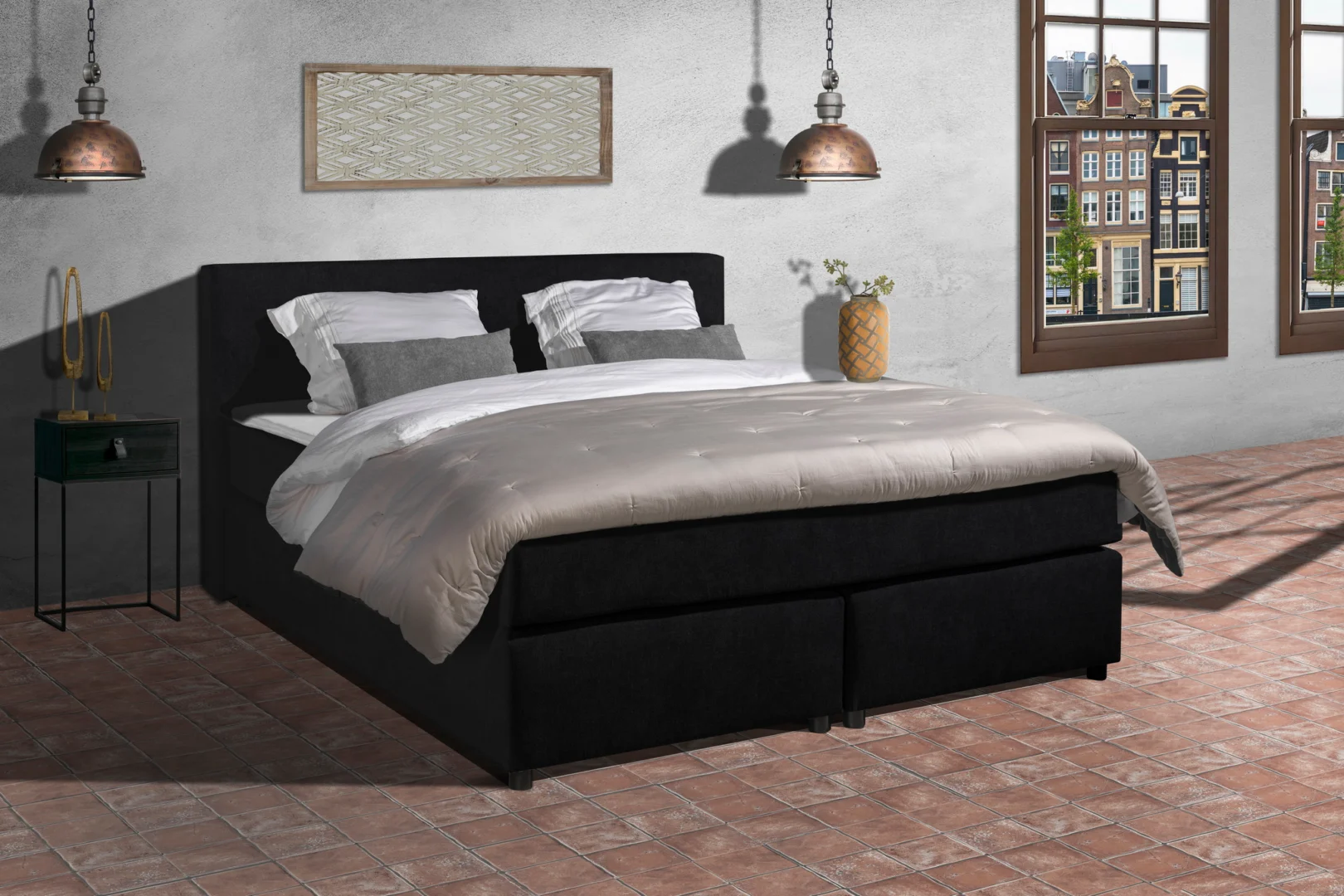 Boxspring Stof Zwart Pocketvering Koudschuim Topper 200 x200 - Afbeelding 2