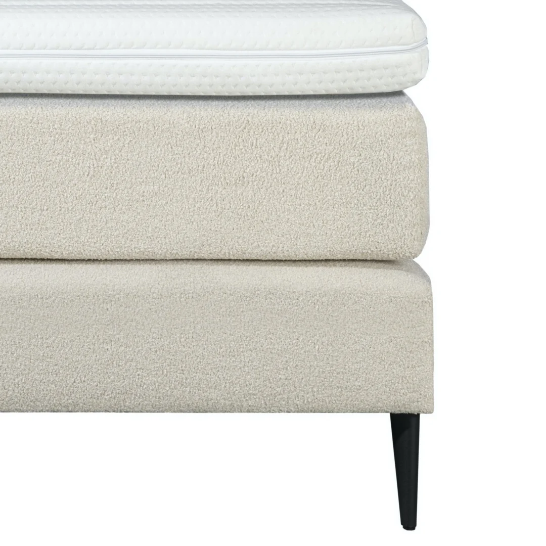 Boxspring Bouclé Beige 90 x200 Gerecycled PET Pocketveren - Afbeelding 3