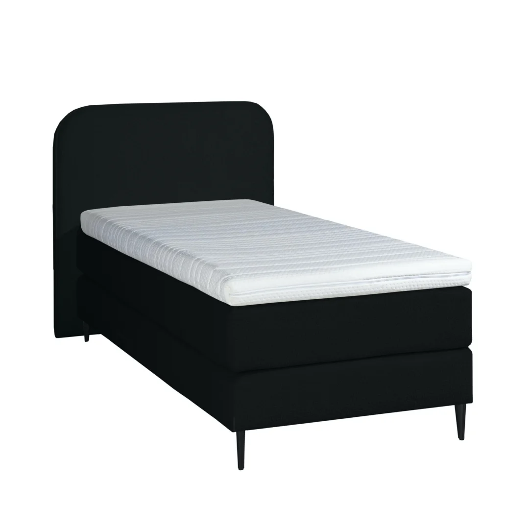 Boxspring Bouclé Zwart 90 x210 met Pocketvering & Topper