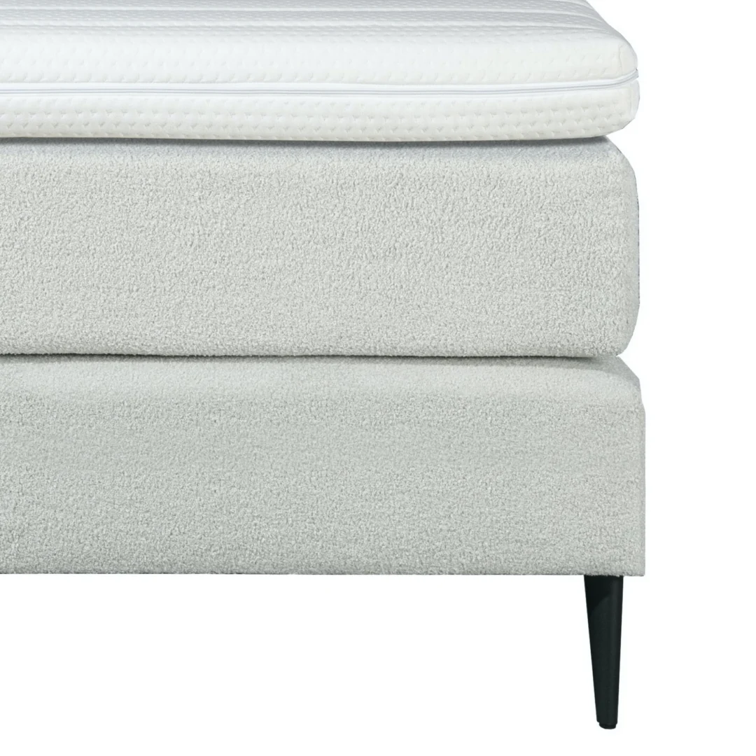 Boxspring Bouclé Wit Compleet Pocketvering Koudschuimtopper - Afbeelding 4
