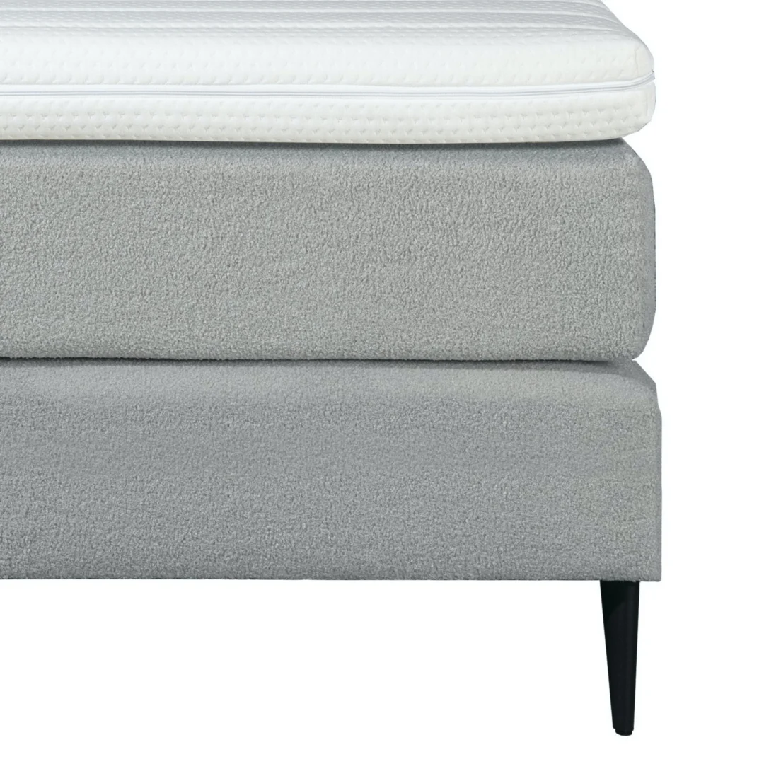 Boxspring Bouclé Grijs 90 x210 Met Topper & Pocketvering - Afbeelding 3