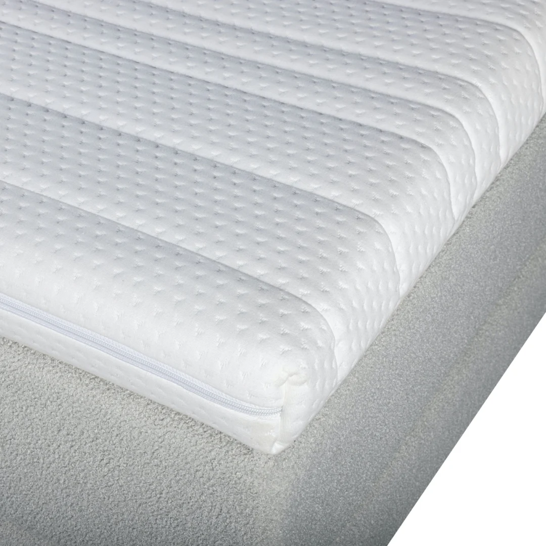 Boxspring Bouclé Grijs 90 x210 Met Topper & Pocketvering - Afbeelding 4