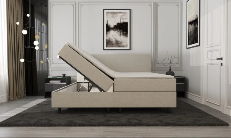 Boxspring Beige Opbergruimte 140 x210 Pocketvering - Afbeelding 2