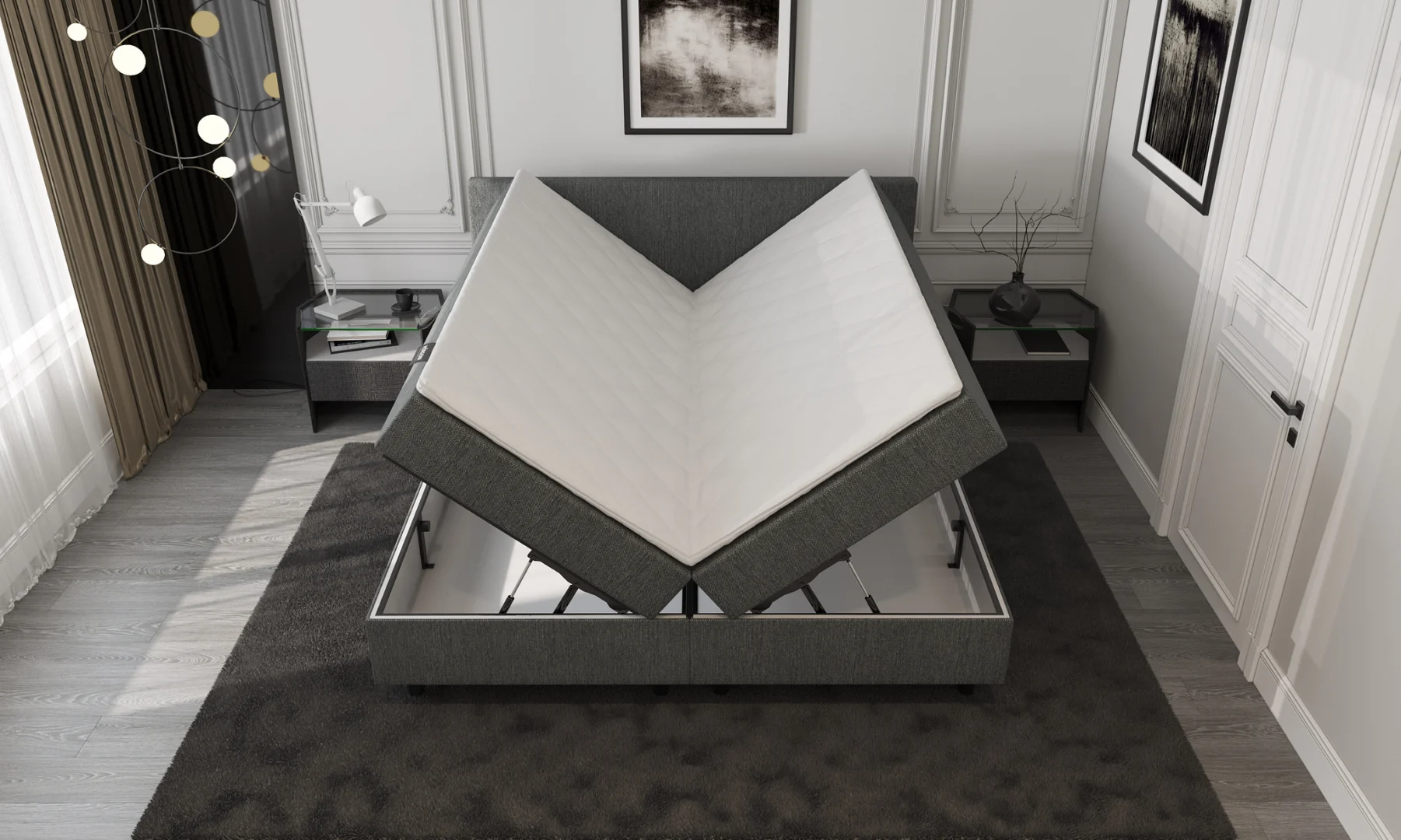Boxspring Antraciet Opbergruimte Pocketvering 160 x200 - Afbeelding 3