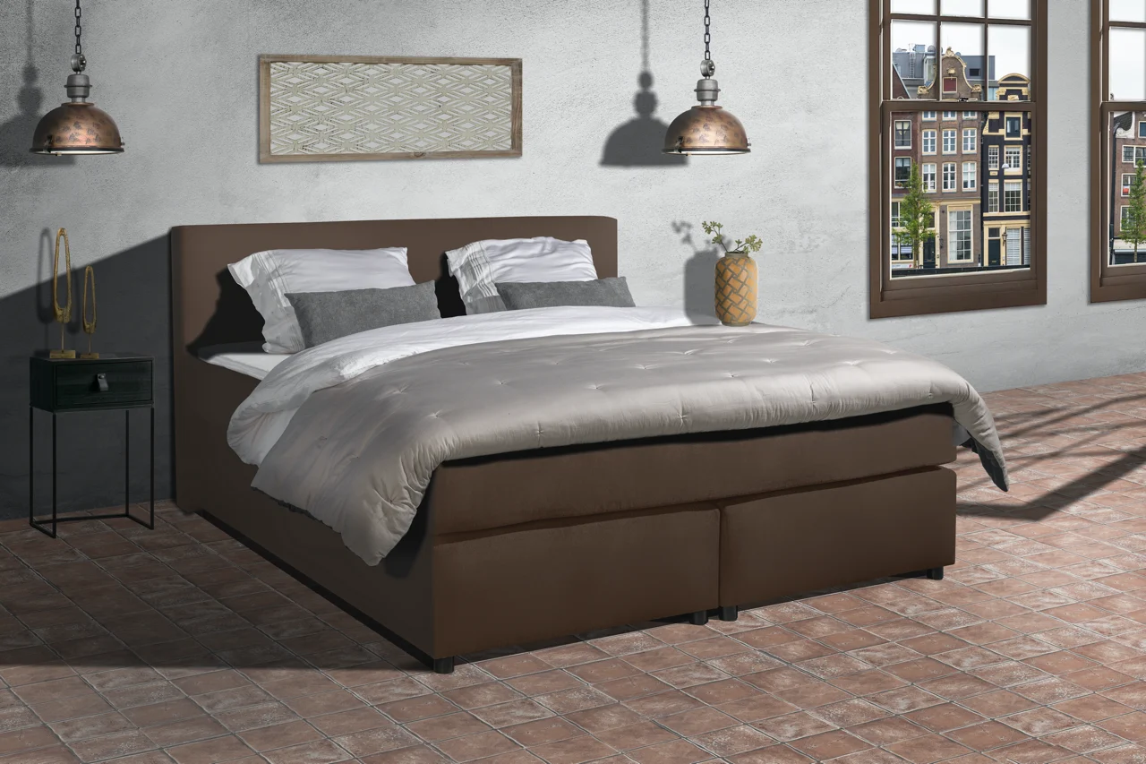Boxspring Lederlook Bruin 7-zone pocketvering HR40 topper - Afbeelding 2