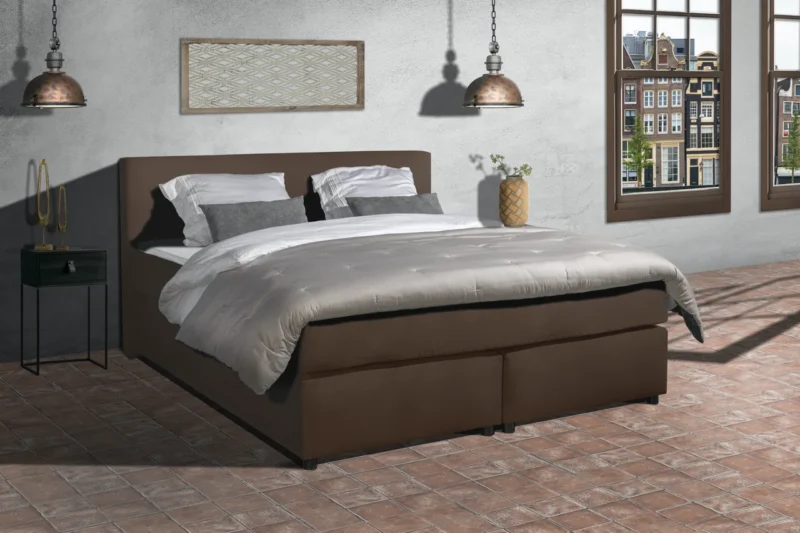 Leer Box Spring Boxspring Lederlook 7-zone pocketvering HR40 topper 180 x200