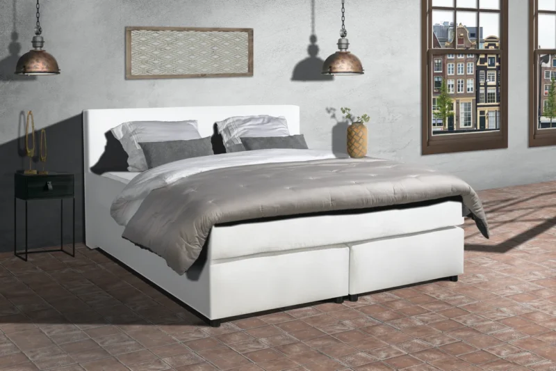 Boxspring Lederlook Wit 140 x210 7-zone pocketvering - Afbeelding 2