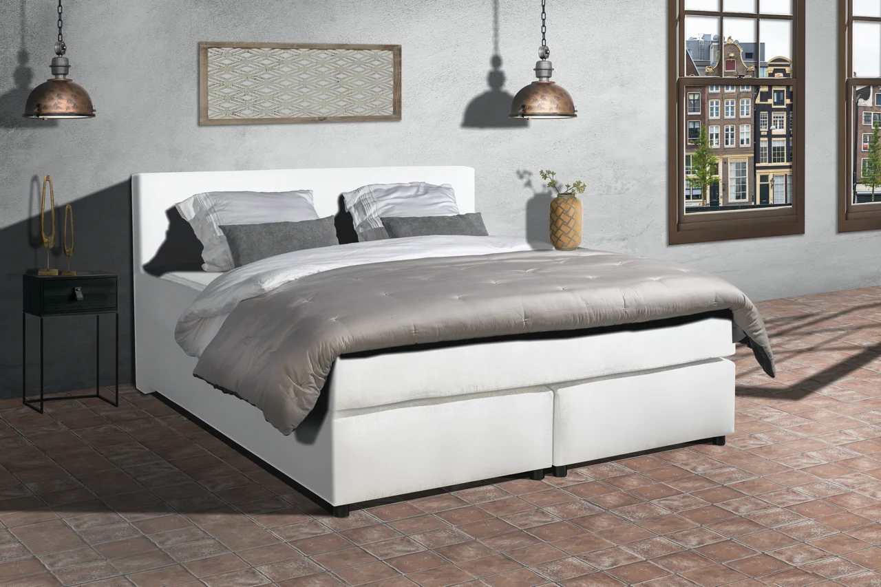 Boxspring Lederlook Wit 140 x210 7-zone pocketvering - Afbeelding 2