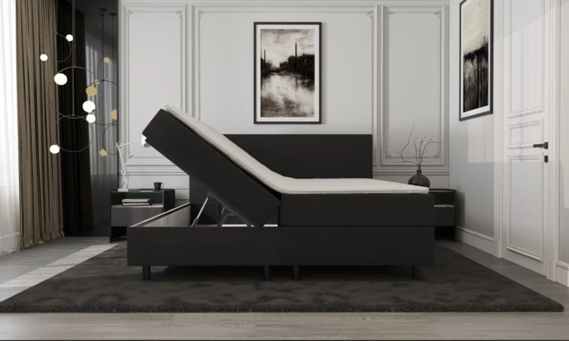 Boxspring Zwart met Opbergruimte 160 x210 Luxe Pocketvering - Afbeelding 2