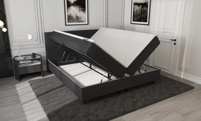 Boxspring Zwart Opbergruimte 180 x210 Pocketvering Topper - Afbeelding 4