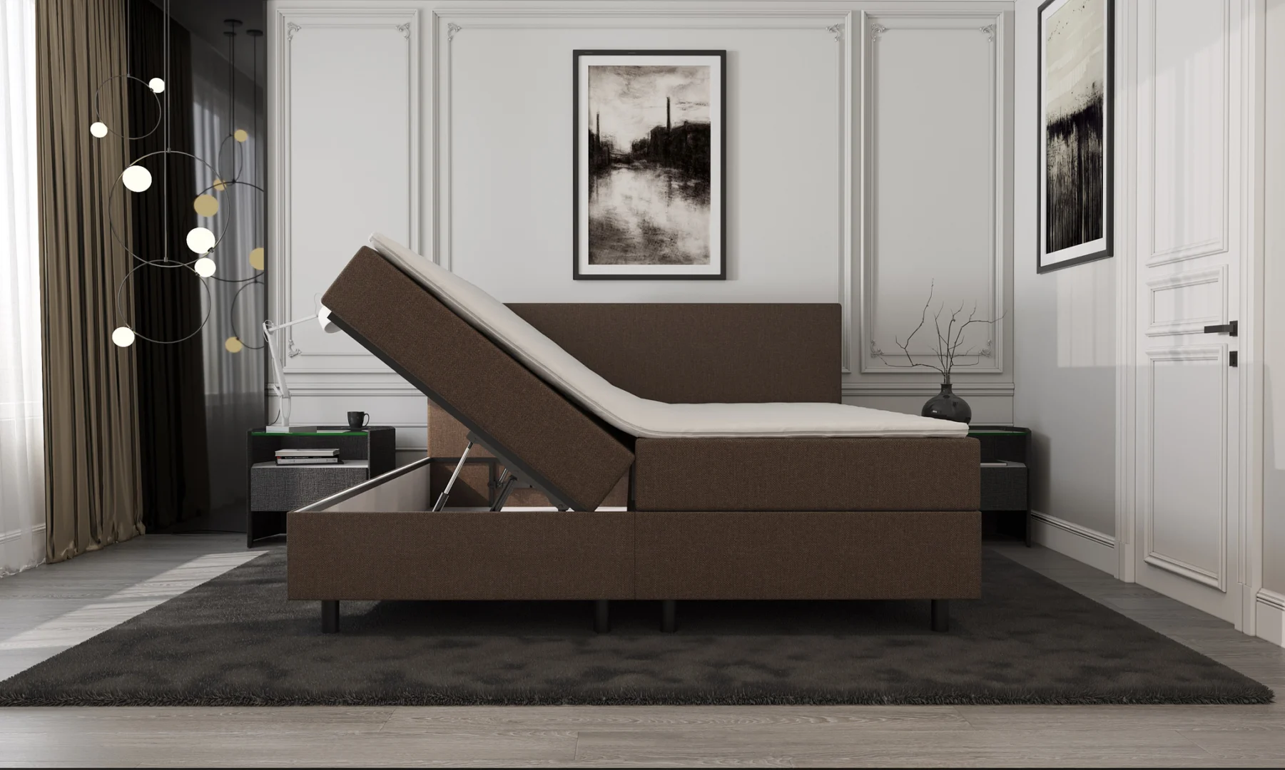 Boxspring Bruin met Opbergruimte 140 x210 Koudschuim Topper - Afbeelding 2
