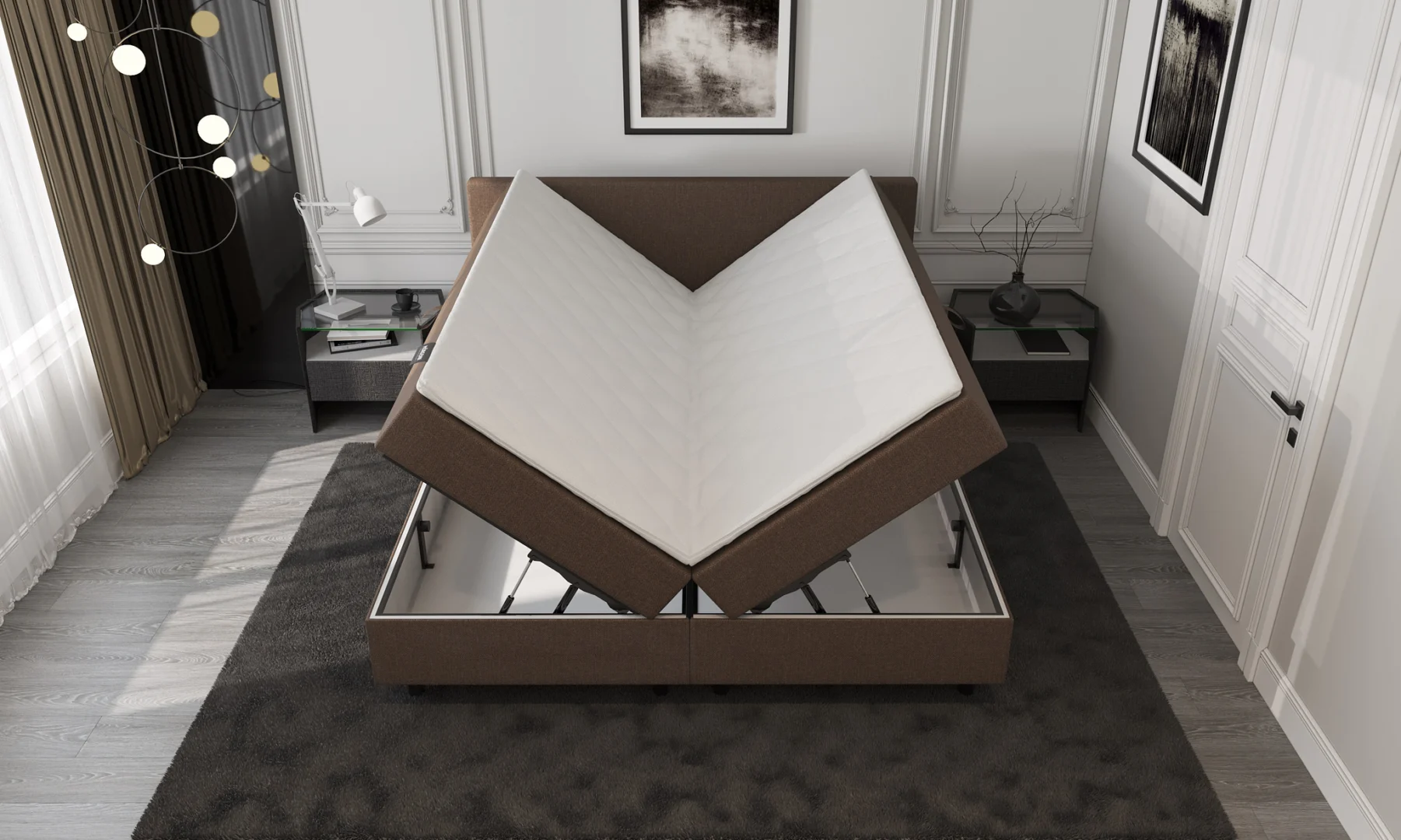 Boxspring Bruin met Opbergruimte 140 x210 Koudschuim Topper - Afbeelding 3