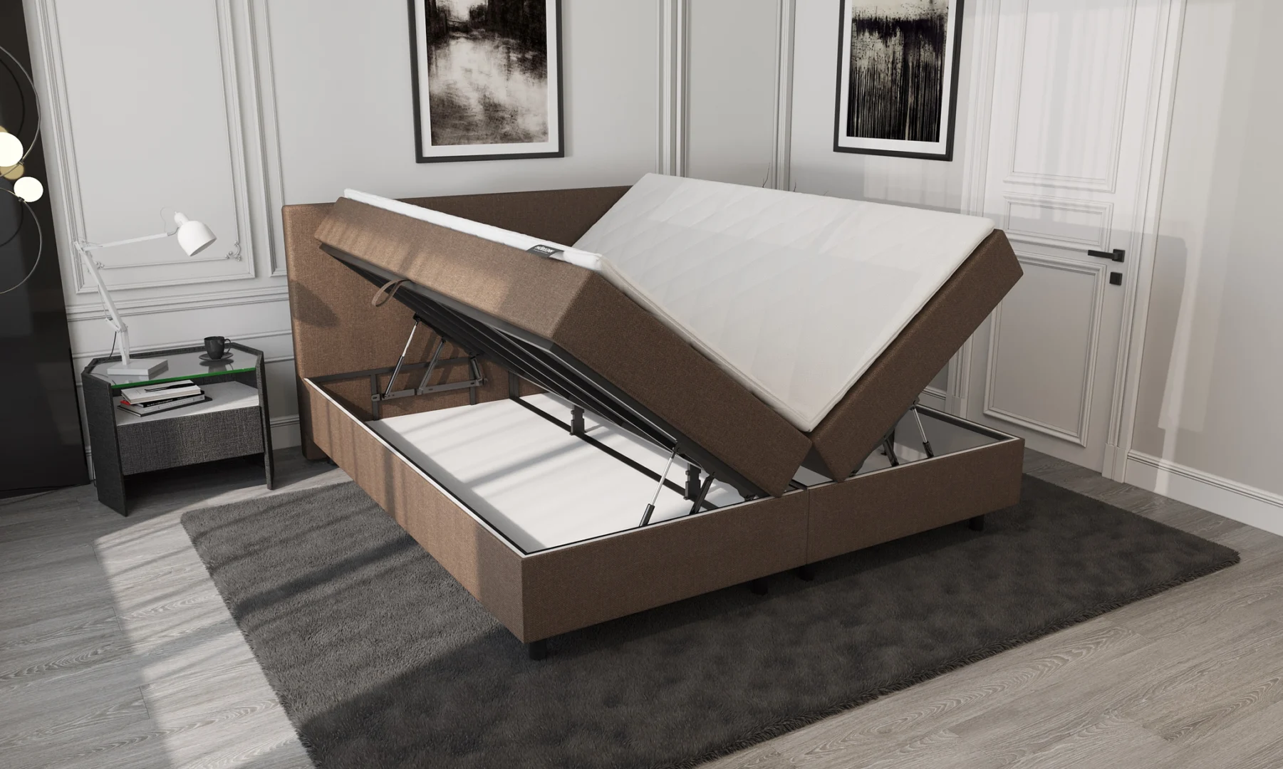 Boxspring Bruin met Opbergruimte 140 x210 Koudschuim Topper - Afbeelding 4