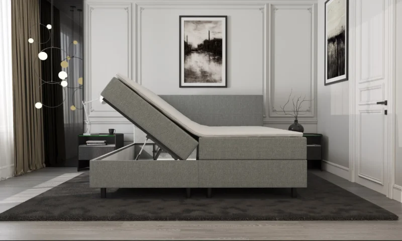 Boxspring Lichtgrijs Opbergruimte 180 x210 Compleet - Afbeelding 2