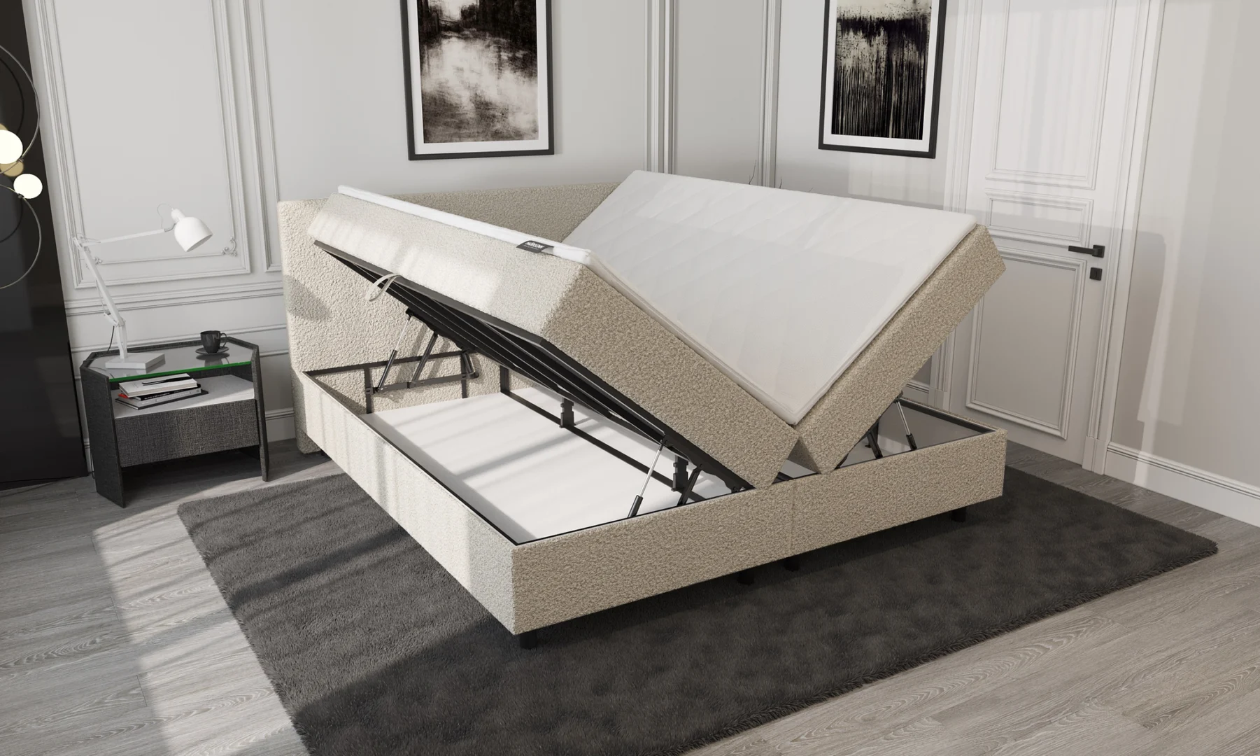 Boxspring Bouclé Beige met opbergruimte 140 x210 Compleet - Afbeelding 4
