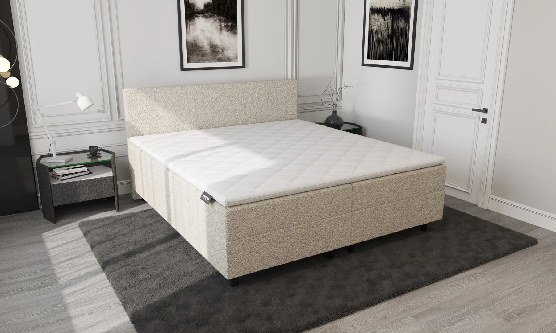 Boxspring Bouclé Beige met opbergruimte 140 x210 Compleet - Afbeelding 5