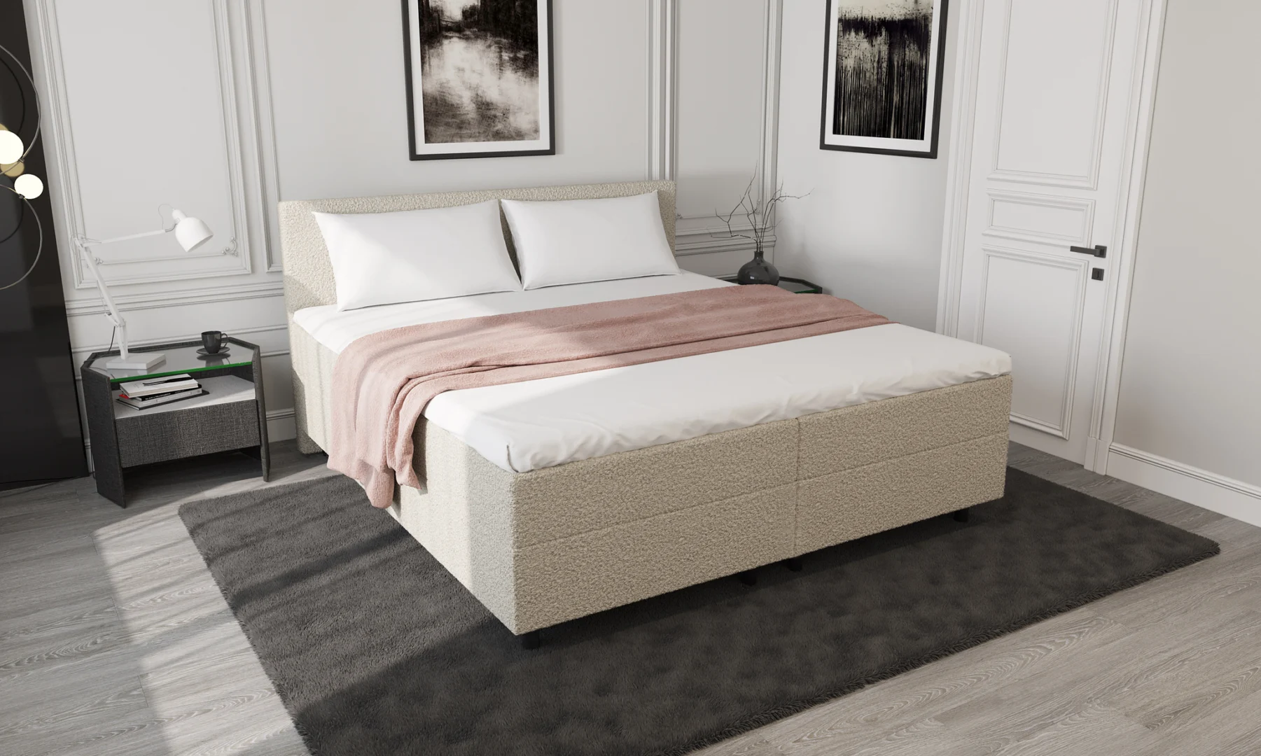 Boxspring Bouclé Beige met opbergruimte 140 x210 Compleet - Afbeelding 6
