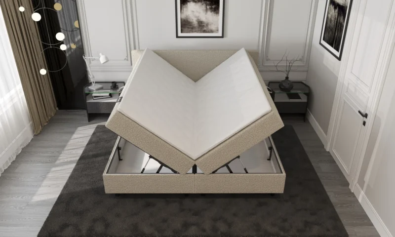 Boxspring Bouclé Beige 160 x200 Opbergruimte Pocketvering - Afbeelding 3
