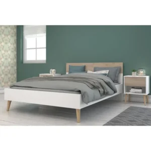 Bedset 160 x 200 cm Wit/Eiken Aalborg + 2 nachtkastjes