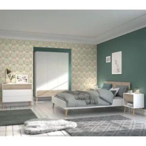 Complete slaapkamer 160 x 200 cm Wit/Eiken Scandinavisch
