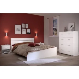 Slaapkamer set 140 x 190 cm Wit Boston Gemaakt in Frankrijk