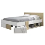 Tweepersoonsbed 140 x 190 cm Eiken en Wit met opberglades