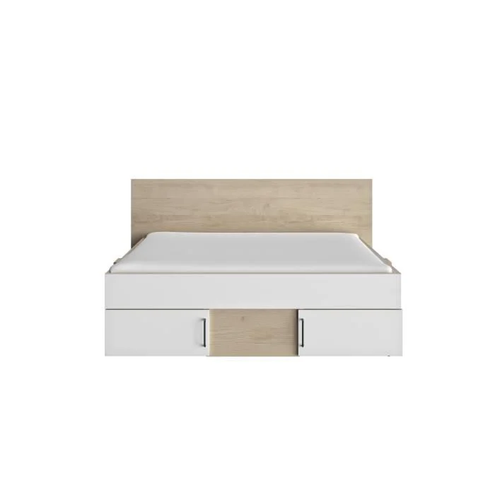 Tweepersoonsbed 140 x 190 cm Eiken en Wit met opberglades - Afbeelding 3