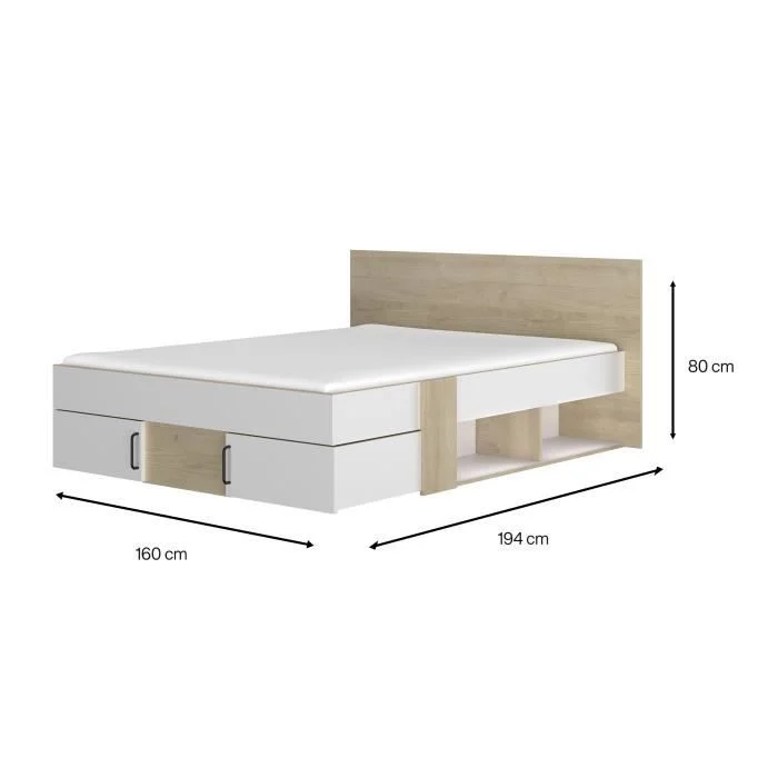 Tweepersoonsbed 140 x 190 cm Eiken en Wit met opberglades - Afbeelding 4