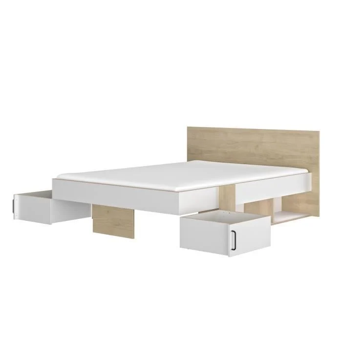 Tweepersoonsbed 140 x 190 cm Eiken en Wit met opberglades - Afbeelding 5