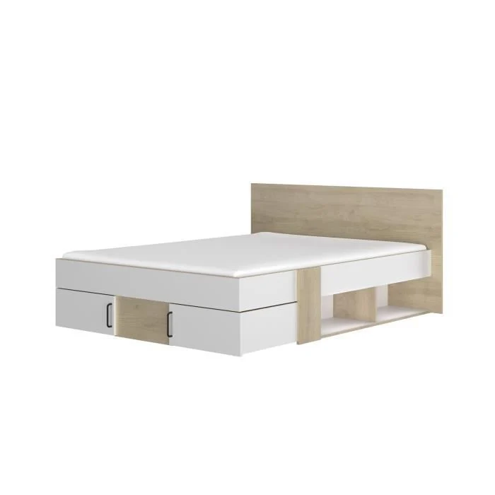 Tweepersoonsbed 140 x 190 cm Eiken en Wit met opberglades - Afbeelding 6