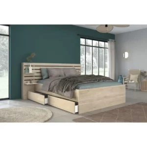 Tweepersoonsbed 160 x 200 cm Japans eiken decor met 2 laden