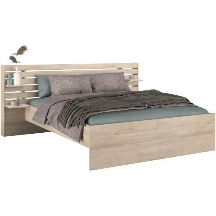 Tweepersoonsbed 160 x 200 cm Japans eiken decor met 2 laden - Afbeelding 3