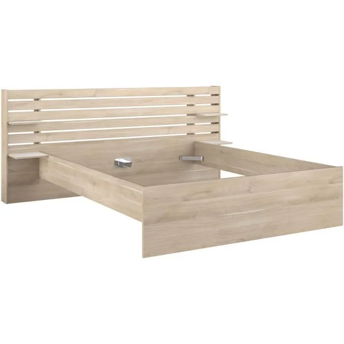 Tweepersoonsbed 160 x 200 cm Japans eiken decor met 2 laden - Afbeelding 4