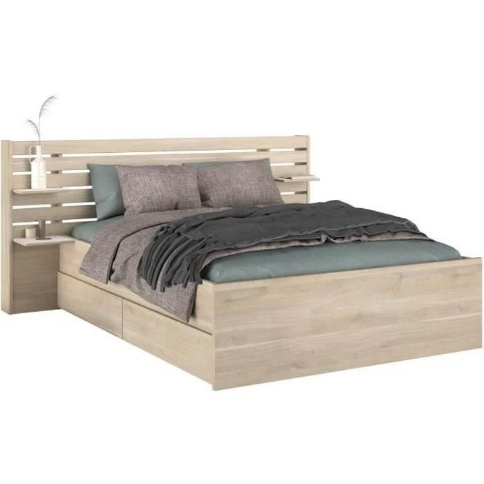 Bed 140 x 190/200 cm Japans eiken met opberglades Parisot - Afbeelding 2