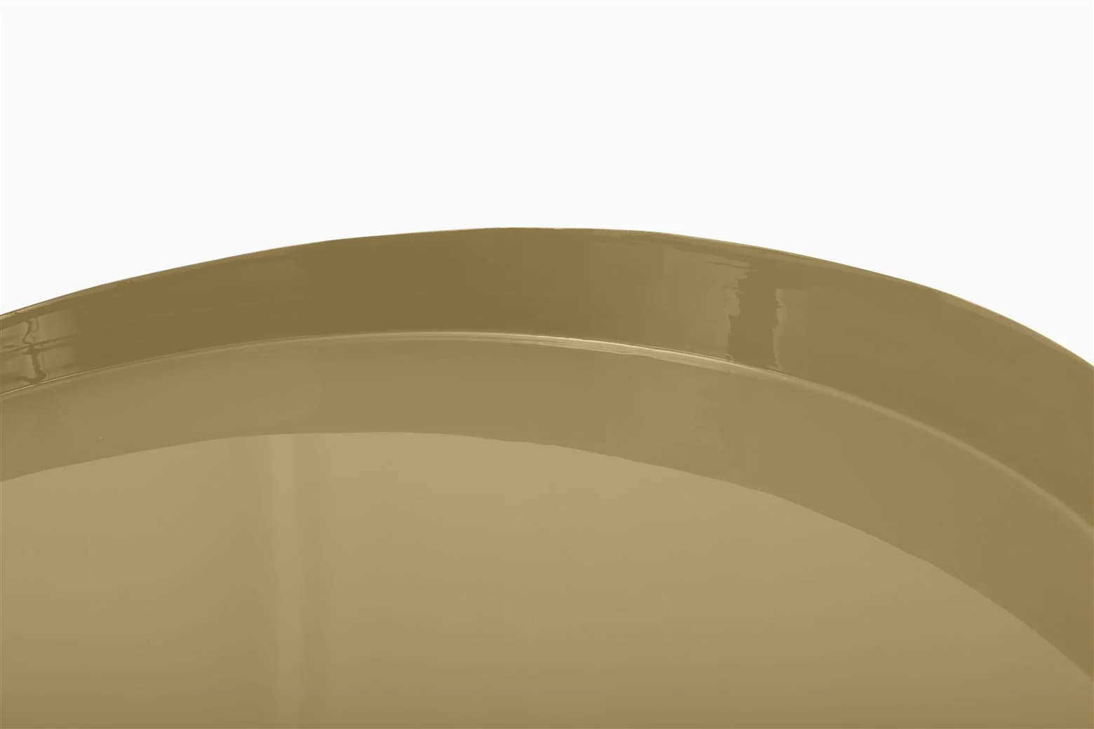 Close-up van twee overlappende, ronde, glanzende Bijzettafel Ijzer Design borden in olijfgroen tegen een effen witte achtergrond.