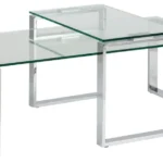 De Salontafel Transparant Rechthoek Glas bestaat uit twee moderne nesttafels met bladen van helder glas en metalen frames, die samen in een overlappende opstelling op een witte achtergrond staan.