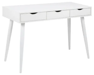 Witte bureau 110x50x77.1 cm. Melamine/staal bureau met 3 lades.