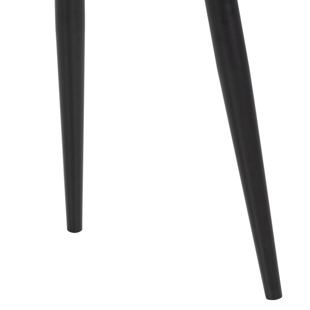 Detail: Zwarte stalen poten van industrieel bureau. Eikenlook MDF bureau 110x50 met 3 lades.