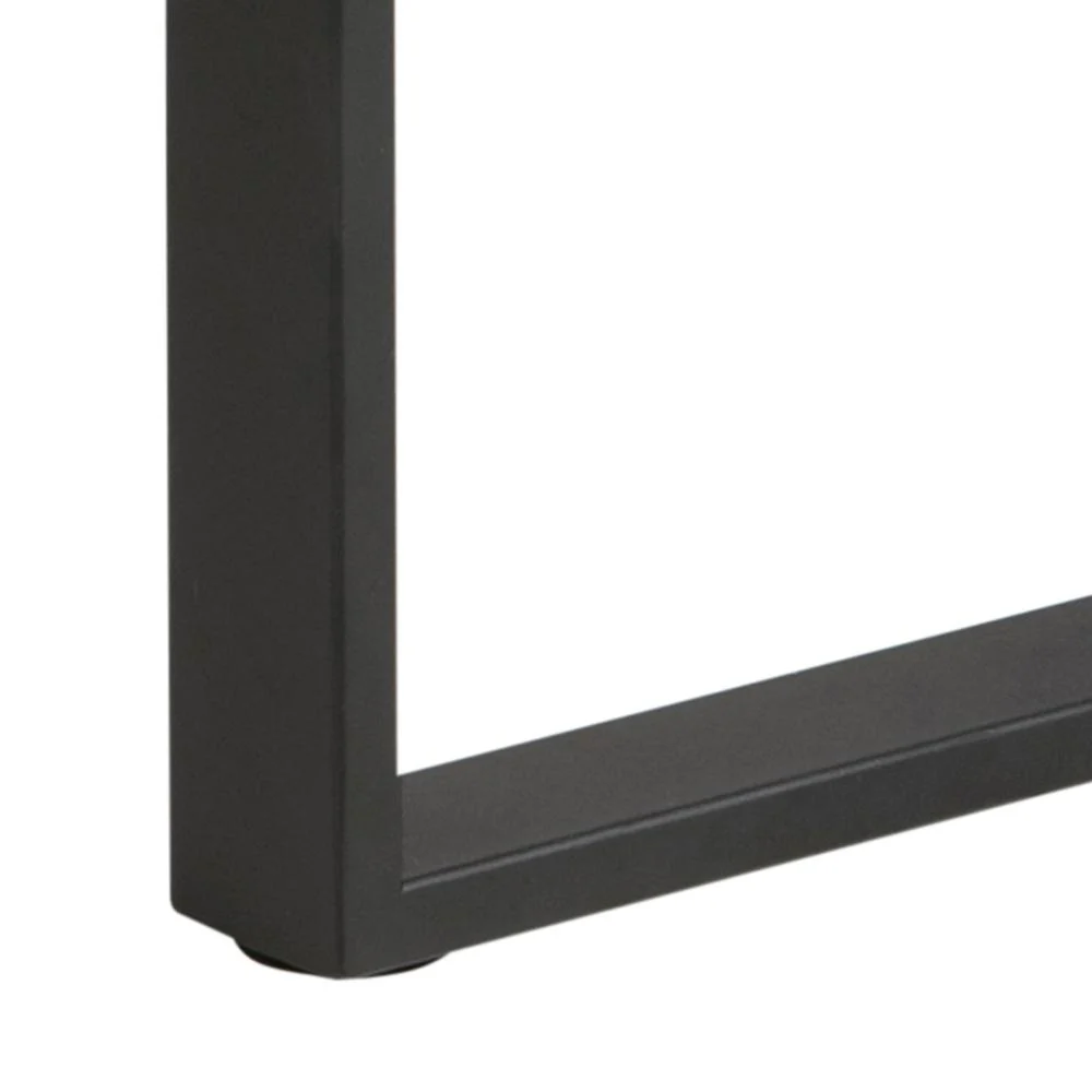 Close-up van de Salontafel Rookglas tafelpoot, met een zwart metalen rechthoekig ontwerp met strakke lijnen en een gladde afwerking, getoond tegen een witte achtergrond. Geschikt voor de Rechthoek Rookglas, Zwart 40 x 45 CM tafel.
