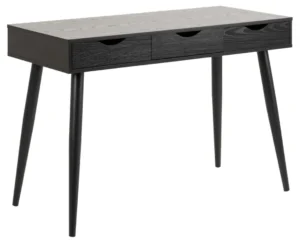 Zwart bureau 110x50 cm met 3 lades. Industrieel design bureau van melamine.